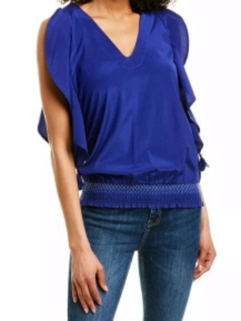 Trina Turk Cancun Top Women S Cobalt Blue Silk Blend Flutter Sleeve Resort Boho